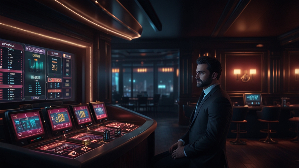 Pantalla de retirada y validación en un entorno de casino oscuro