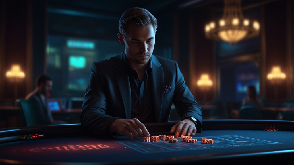 Cupón de bono sin depósito sobre una mesa de casino con luces neón