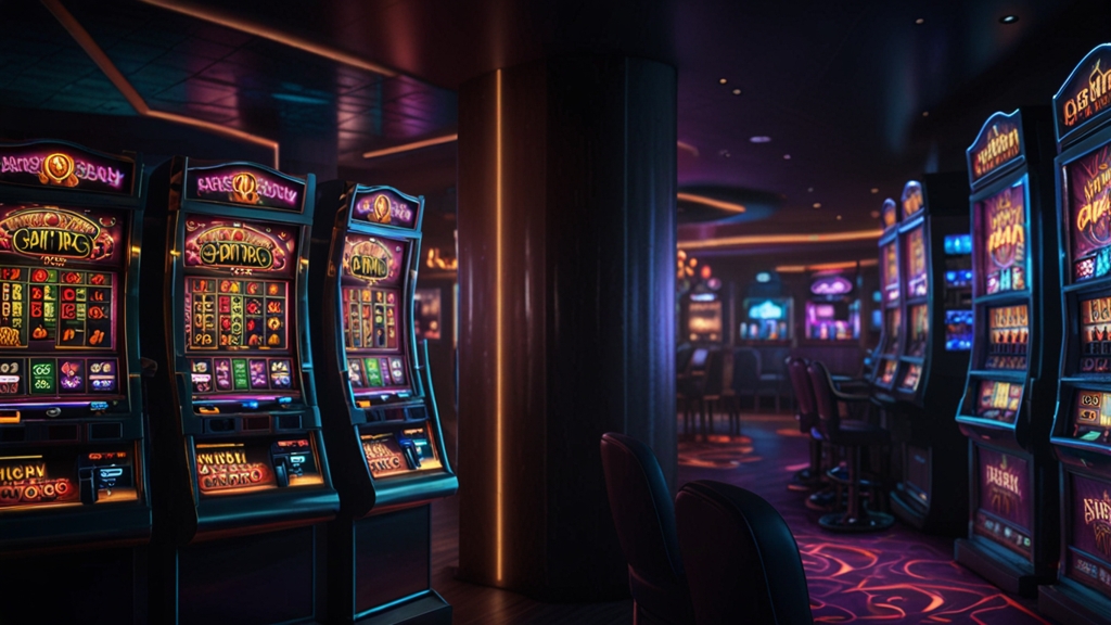 Tabla visual de bonos y promociones en un casino con luces oscuras